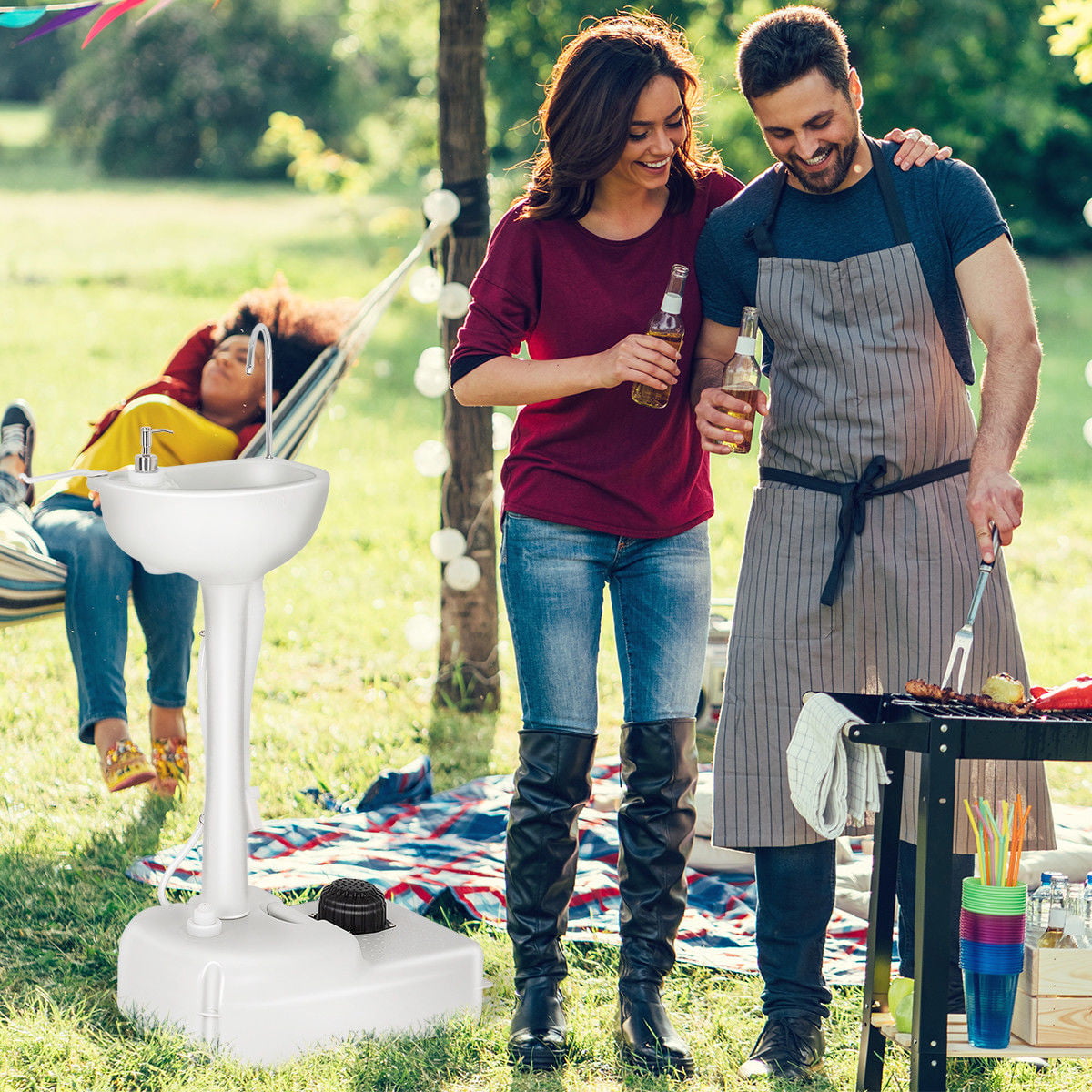 UBesGoo 19L Outdoor/Indoor Wash Sink Basin, Portable Removable Ligetweight HDPE Water Tank Faucet Stand, for Camping, Hiking, BBQ