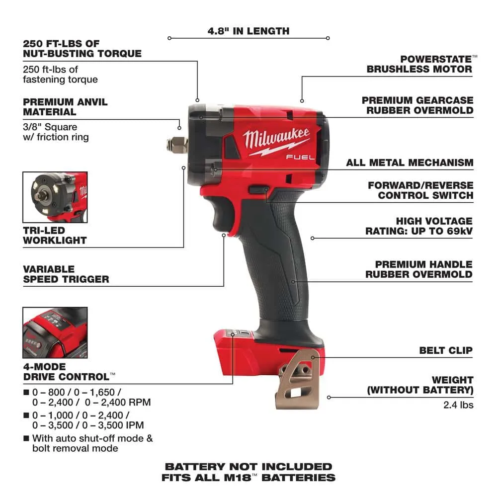 Milwaukee M18 FUEL Gen-2 18V Lithium-Ion Brushless Cordless Mid Torque 1/2 in. Impact Wrench & 3/8 in. Wrench w/Friction Ring 2962-20-2854-20