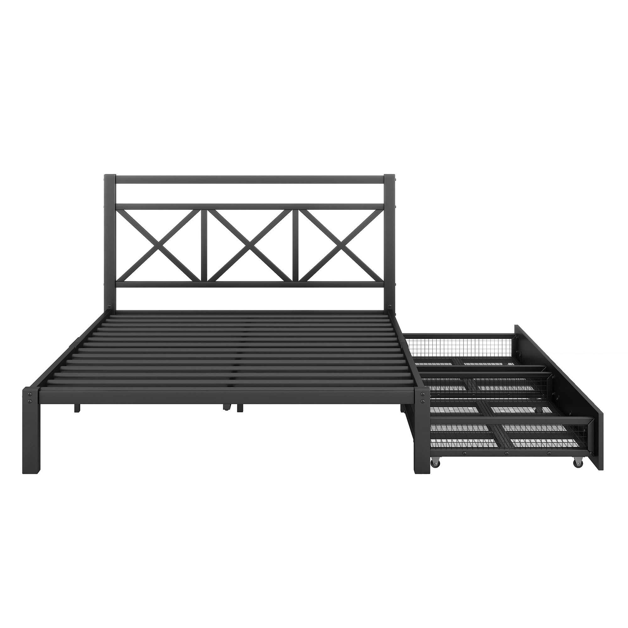 Metal Full Size Platform Bed with Two Drawers for Kids Room, Black