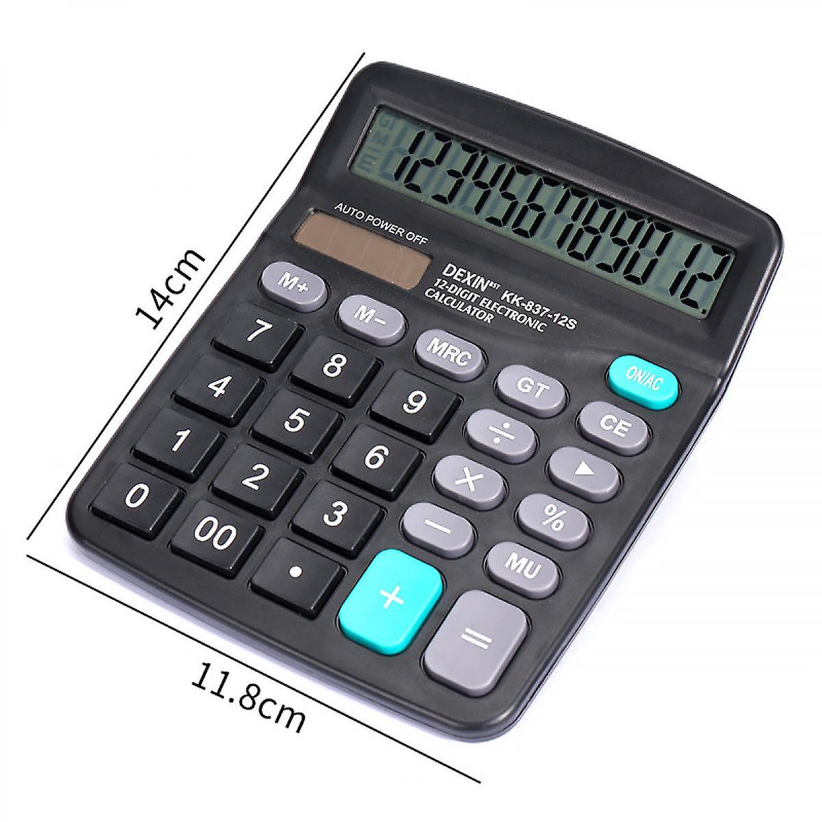 Calculator， 12-bit Solar Battery Dual Power Standard Function Electronic Calculator With Large Lcd Display Office Calculator Black