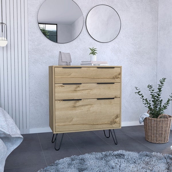 Wooden Dresser with Hairpin Legs，Superior Top and Three Drawers