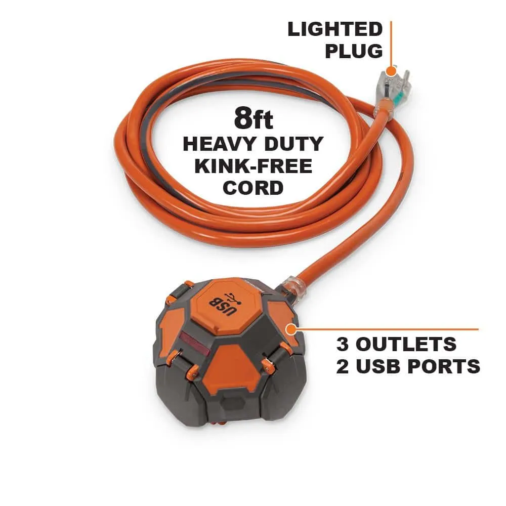 RIDGID 3-Outlet Power Ball Extension Cord Plus USB 36008