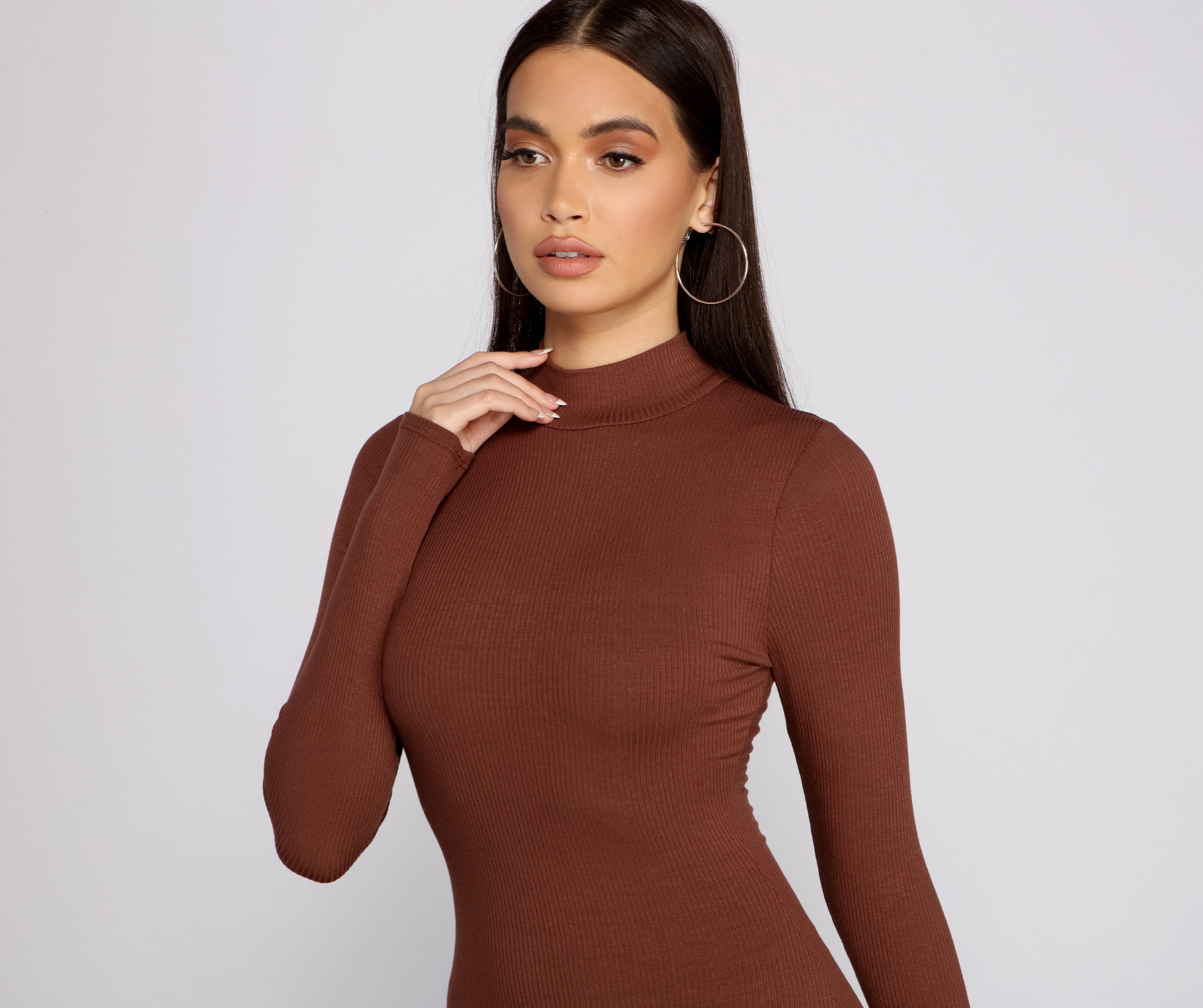 Basic Ribbed Knit Long Sleeve Mini Dress