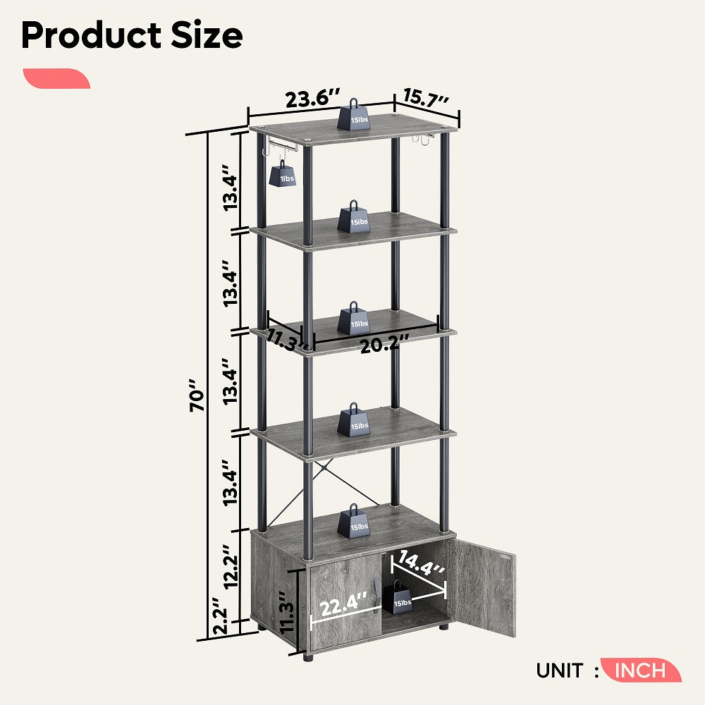 Bestier 5 Tier Kitchen Baker's Rack with Storage Cabinet Microwave Stand in Grey