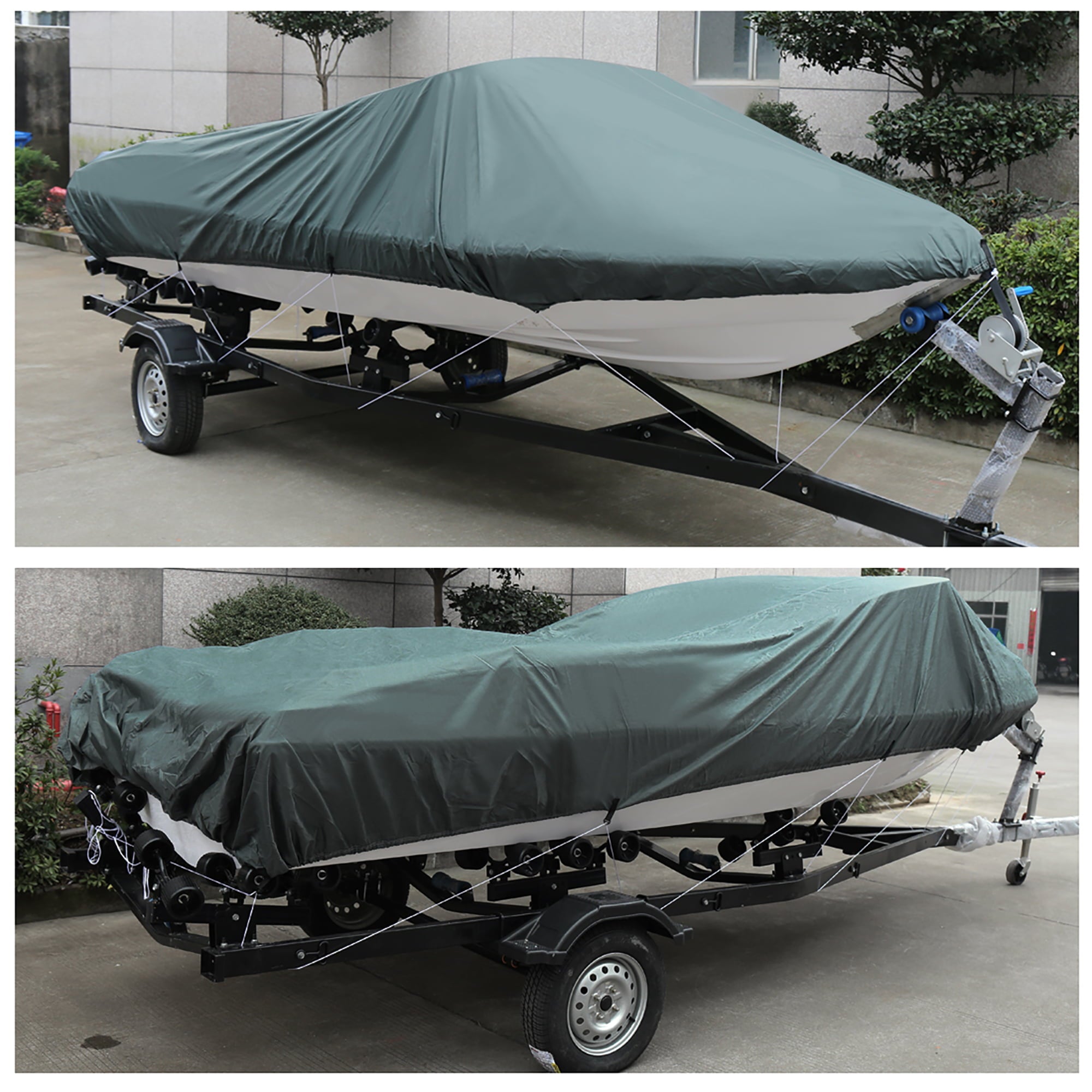 V-Hull 210-Denier Waterproof Boat Cover for 14'-16' Trailerable Fishing Ski Boats Runabout Covers Gray