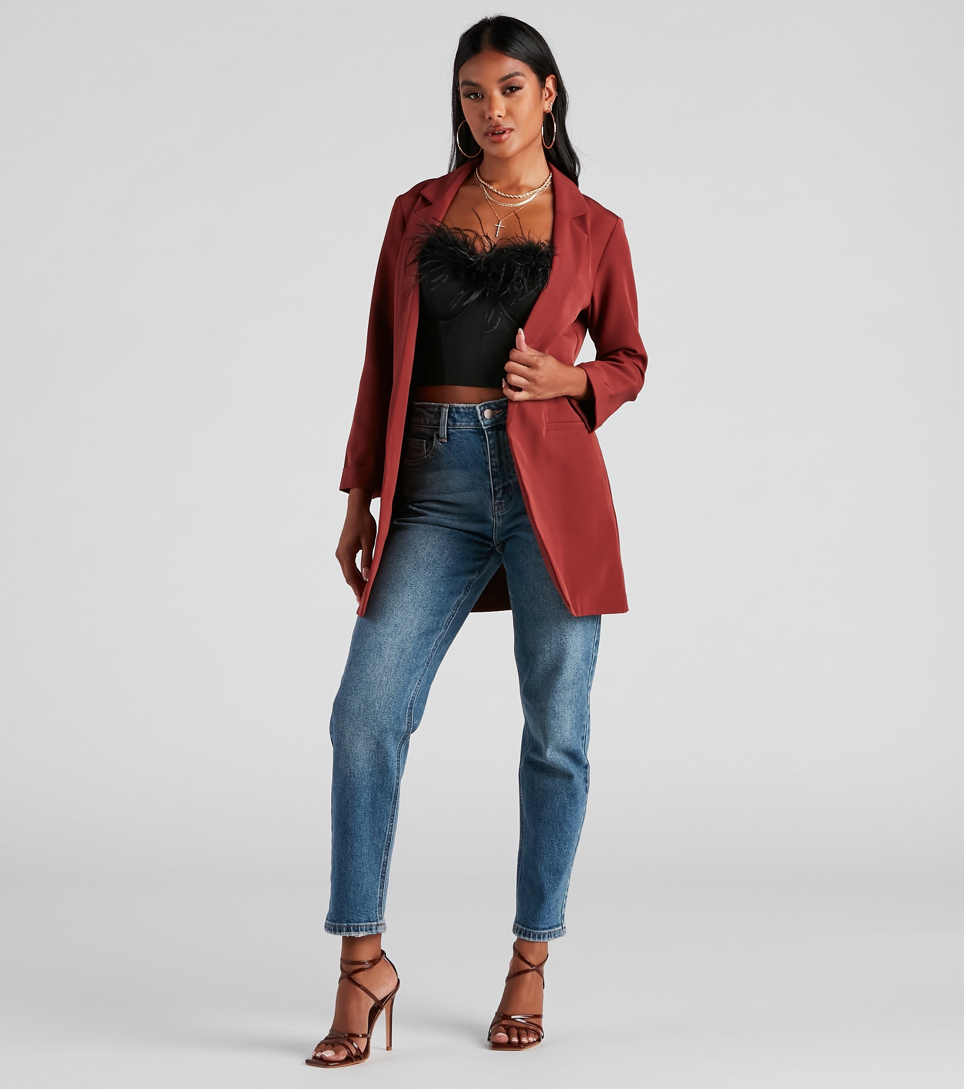 Biz Call 3/4 Sleeve Boyfriend Blazer