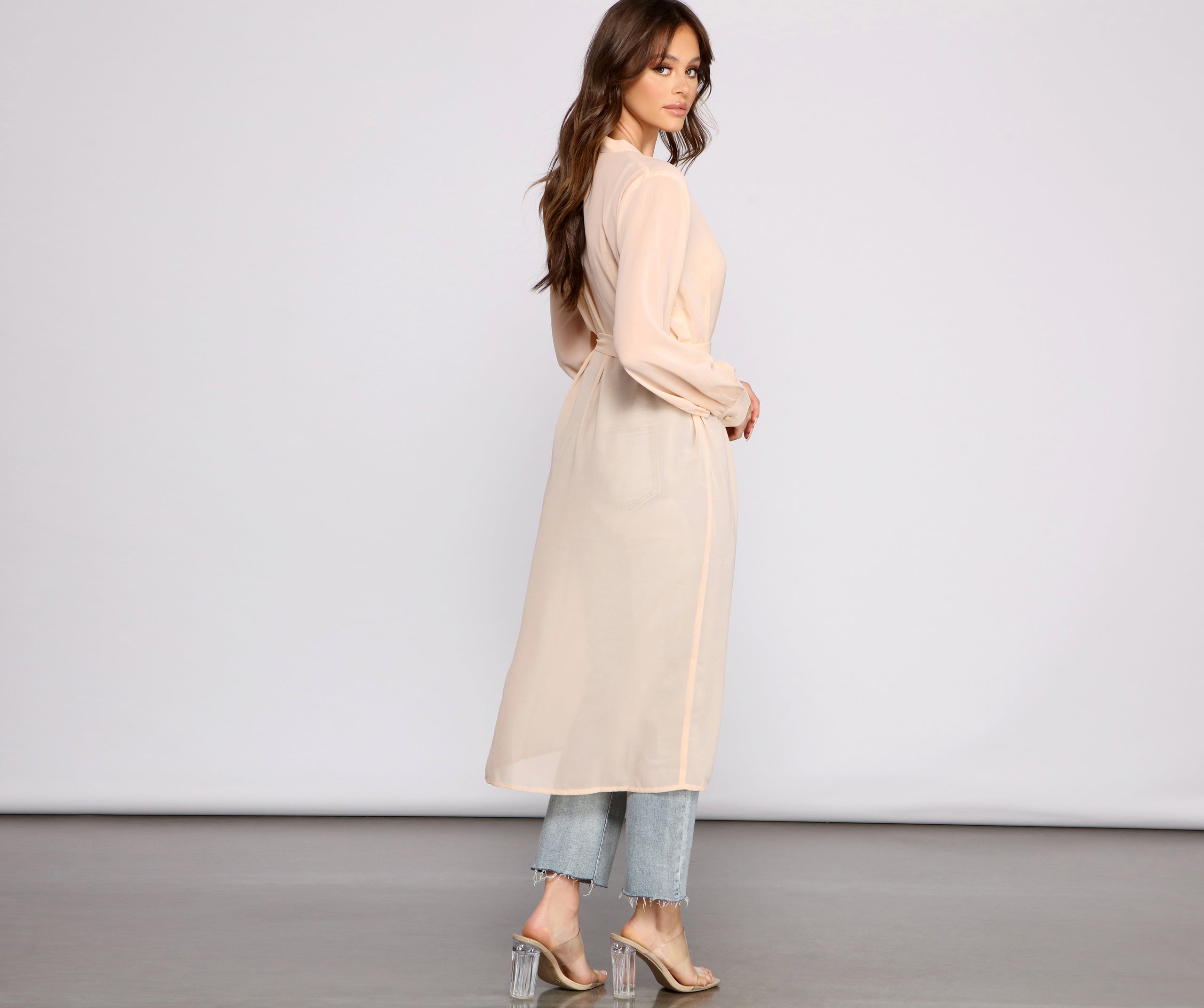 Sheer Appeal Chiffon Belted Trench