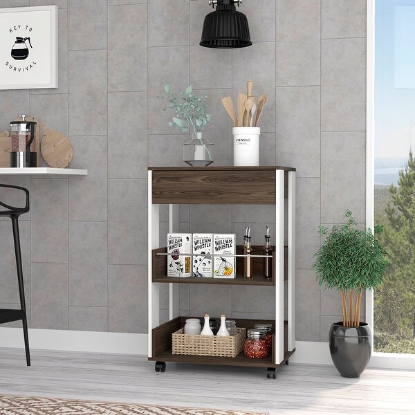 Small 1-Drawer 2-Shelf Kitchen Cart with Caster for Kitchen， Bathroom， Bedroom - - 37783876