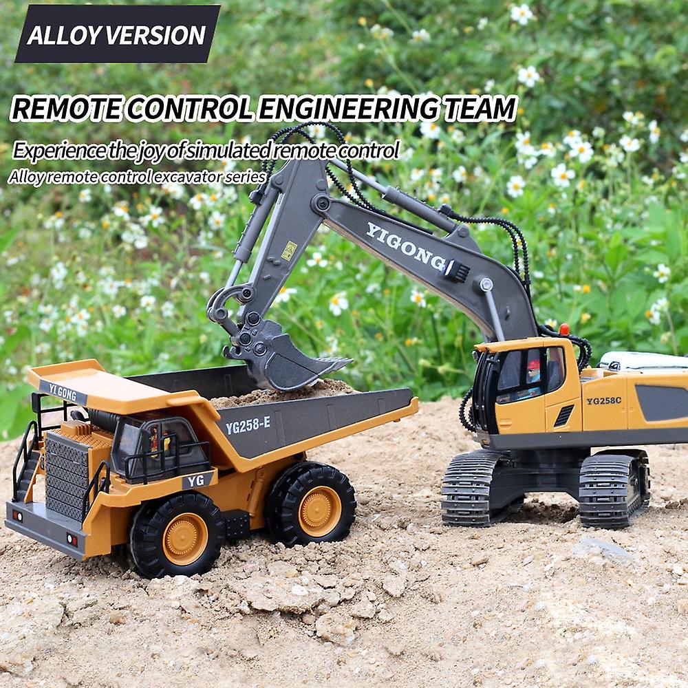 2.4g High Tech 11 Channels Rc Excavator Dump Trucks Bulldozer Alloy Plastic Engineering Vehicle Electronic Toys For Boy Xmas Gifts