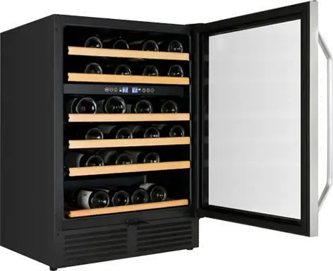 Avanti 49 Bottle Wide Built-In Dual Zone Wine Chiller - 24 Inch Stainless Steel and Black