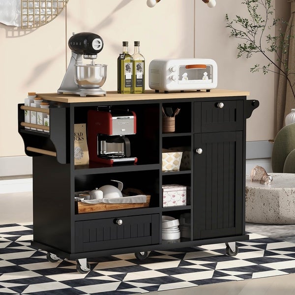 Kitchen Island Cart with Storage Cabinet and Two Locking Wheels，Microwave cabinet，Floor Standing Buffet Server Sideboard - - 37939164
