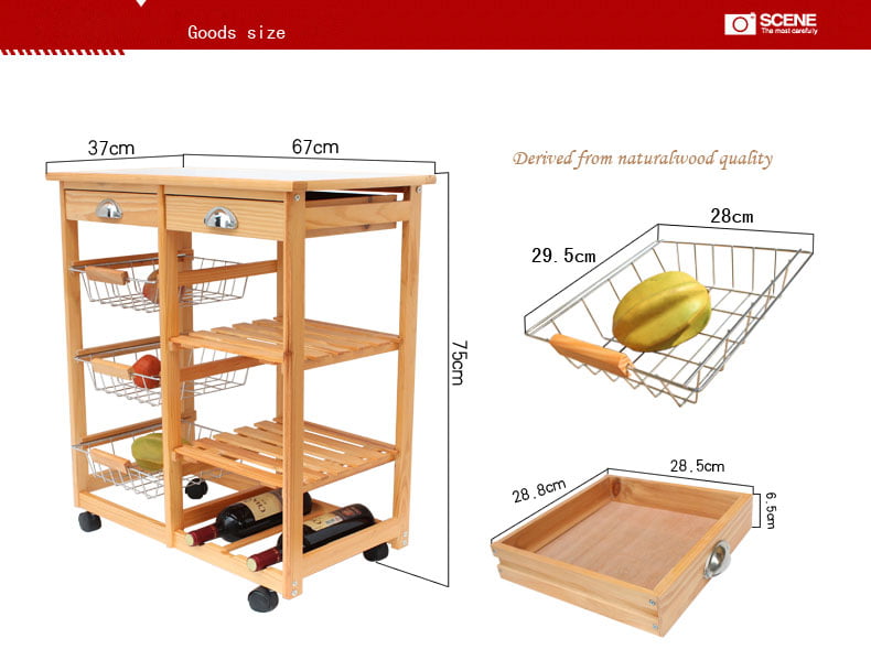 UBesGoo Kitchen Island Dining Cart Basket Storage Shelves Organizer