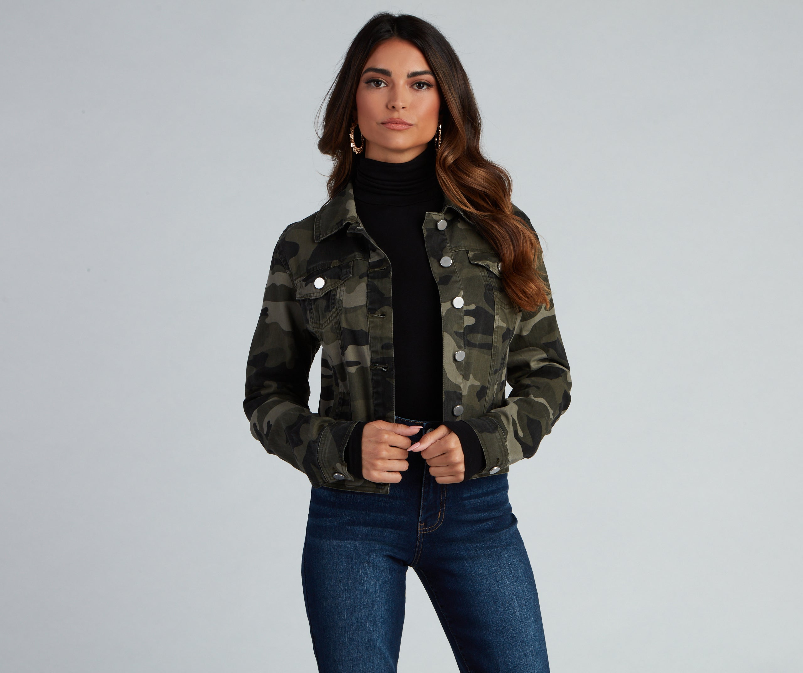 Cutie In Camo Button-Down Twill Jacket