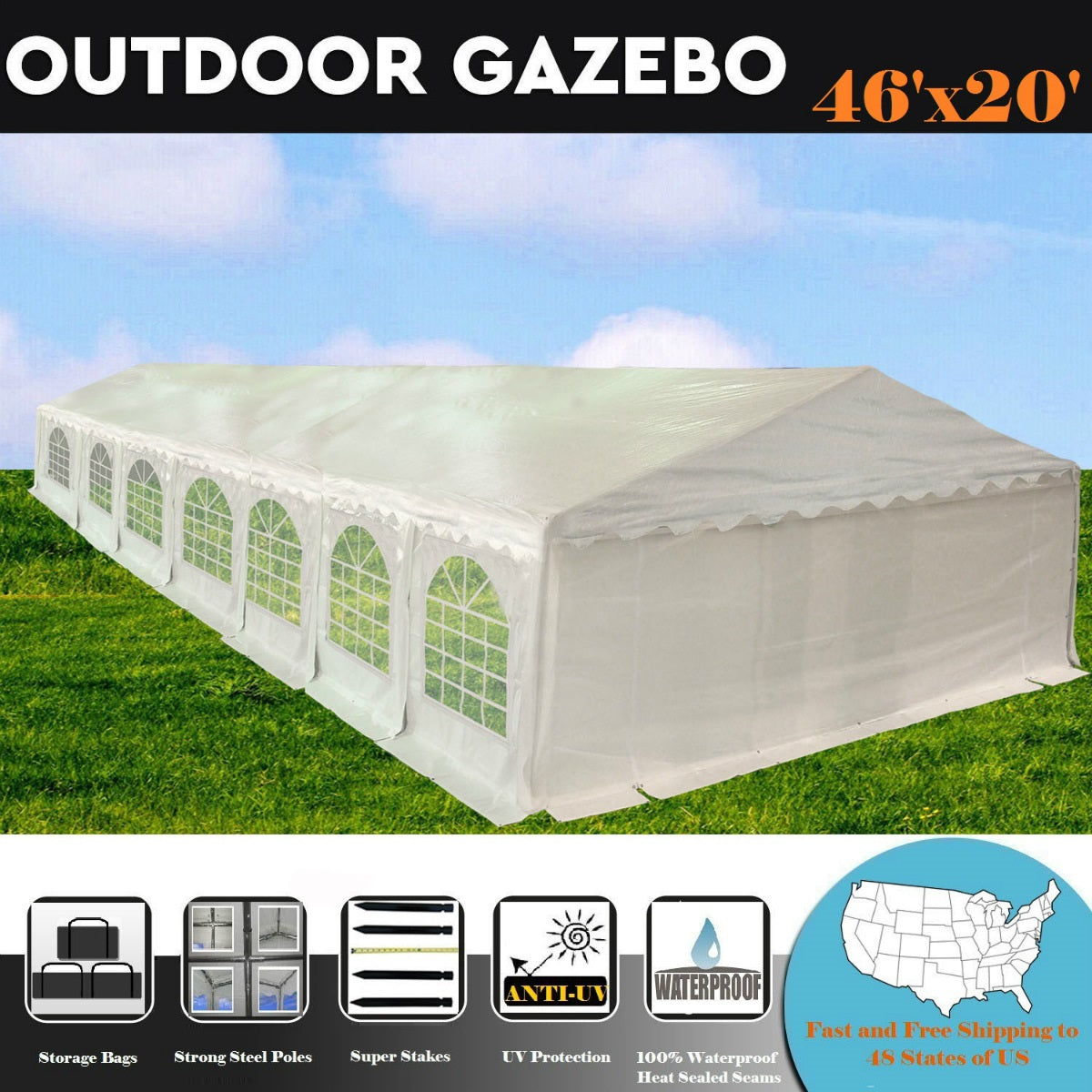 46'x20' PE Waterproof Party Tent Wedding Canopy Shelter - White - By DELTA Canopies