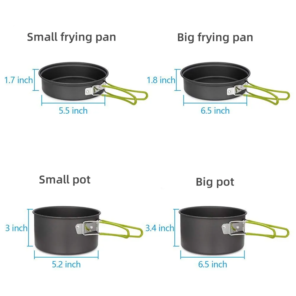 Portable Aluminum Pots for Outdoor BBQ Travel Backpacking Hiking Picnic  Cookset  with Folding Handle