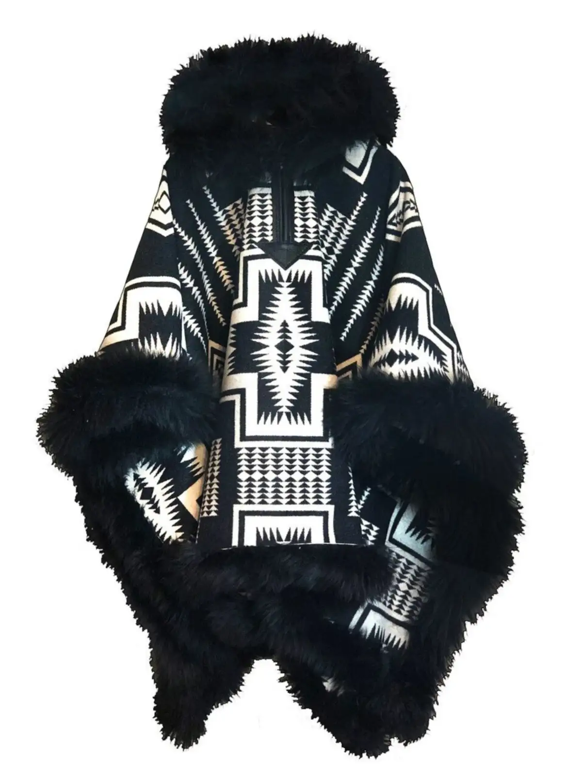 Ethnic Style Front and Back Wearable Printed Hooded Cloak