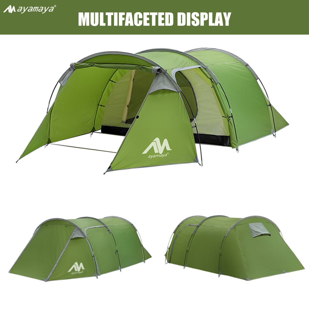 Camping Tents for 3 Person, AYAMAYA Waterproof Motorcycle Tent 2 Room Design - Detachable Bedroom & Vestibule with Footprint, Easy Setup Tunnel Tent for Survival Hiking Backpacking