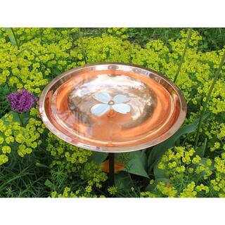 Achla Designs 39.5 in. Tall Copper Plated and Colored Patina Dogwood Garden Copper Birdbath with Stake BB-08-S