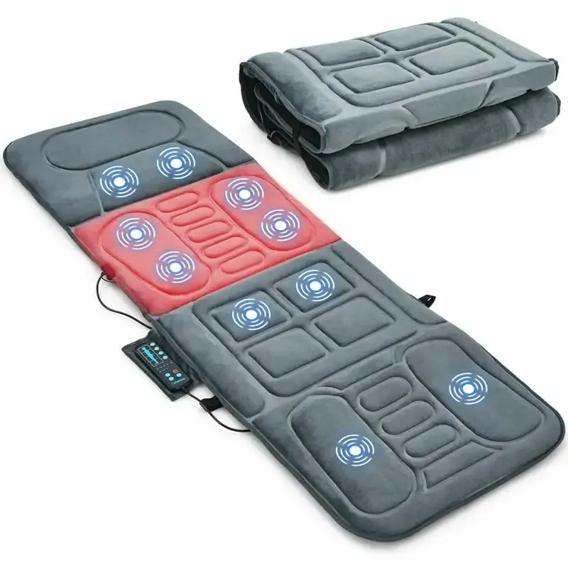 Foldable Heated Massage Pad, Portable Massage Mat with 10 Vibration Motors, Full Body Massage Mattress, Massager Cushion for Back Pain Relief