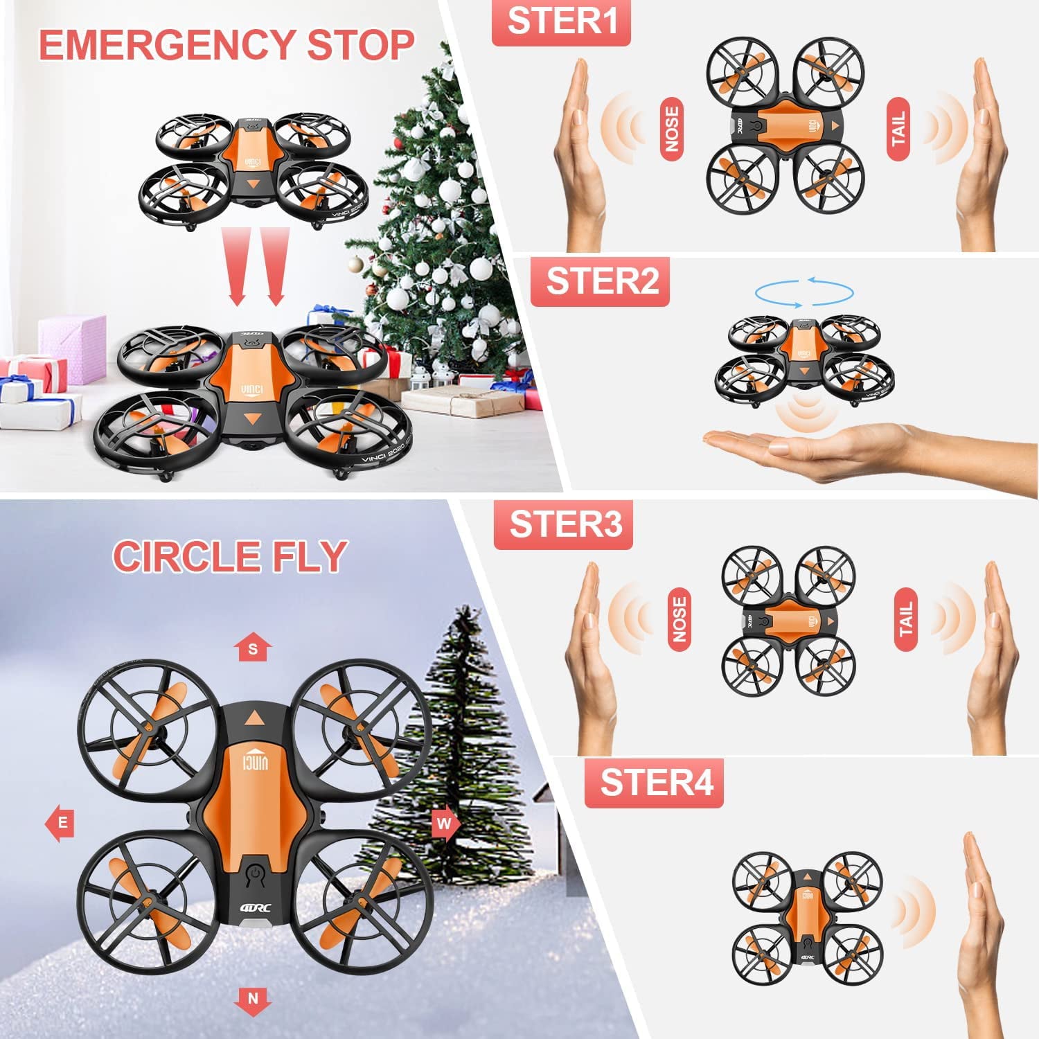 4DRC V8c Drone with 720P HD Camera for Adults and Children FPV Real-time Video， 2 Modular Batteries and Storage Bag， Orange