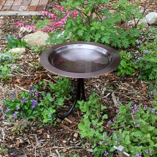 ACHLA DESIGNS 18 in. Dia， Round Antique Finished Brass Classic Copper Iron Birdbath with Tall Black Wrought Iron Tripod Stand BB-12T-TR2