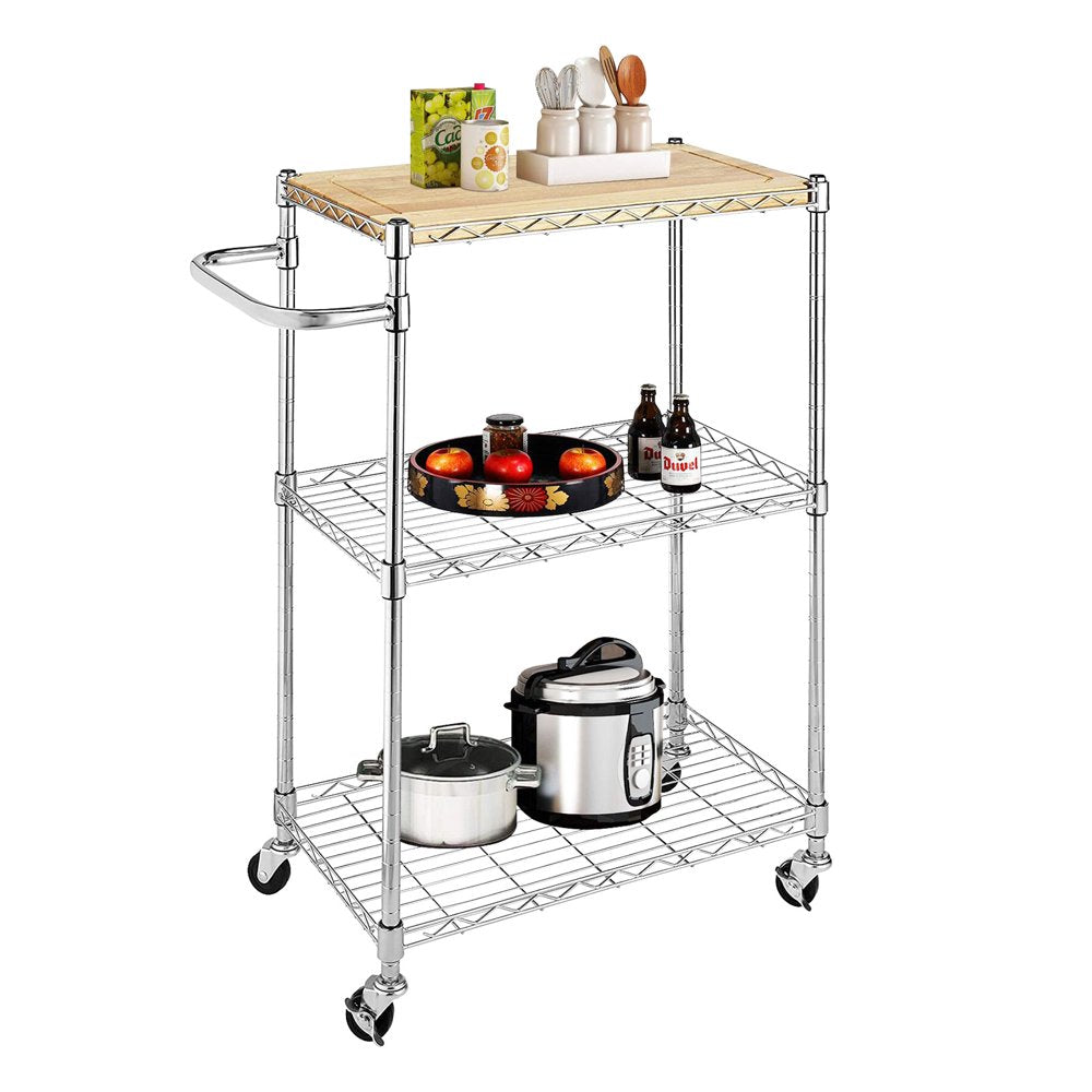 Gzxs Kitchen Storage Microwave Rack Cart on Caster Wheels with Adjustable Shelves 3-Tier  Kitchen and Microwave Cart Wood and Chrome