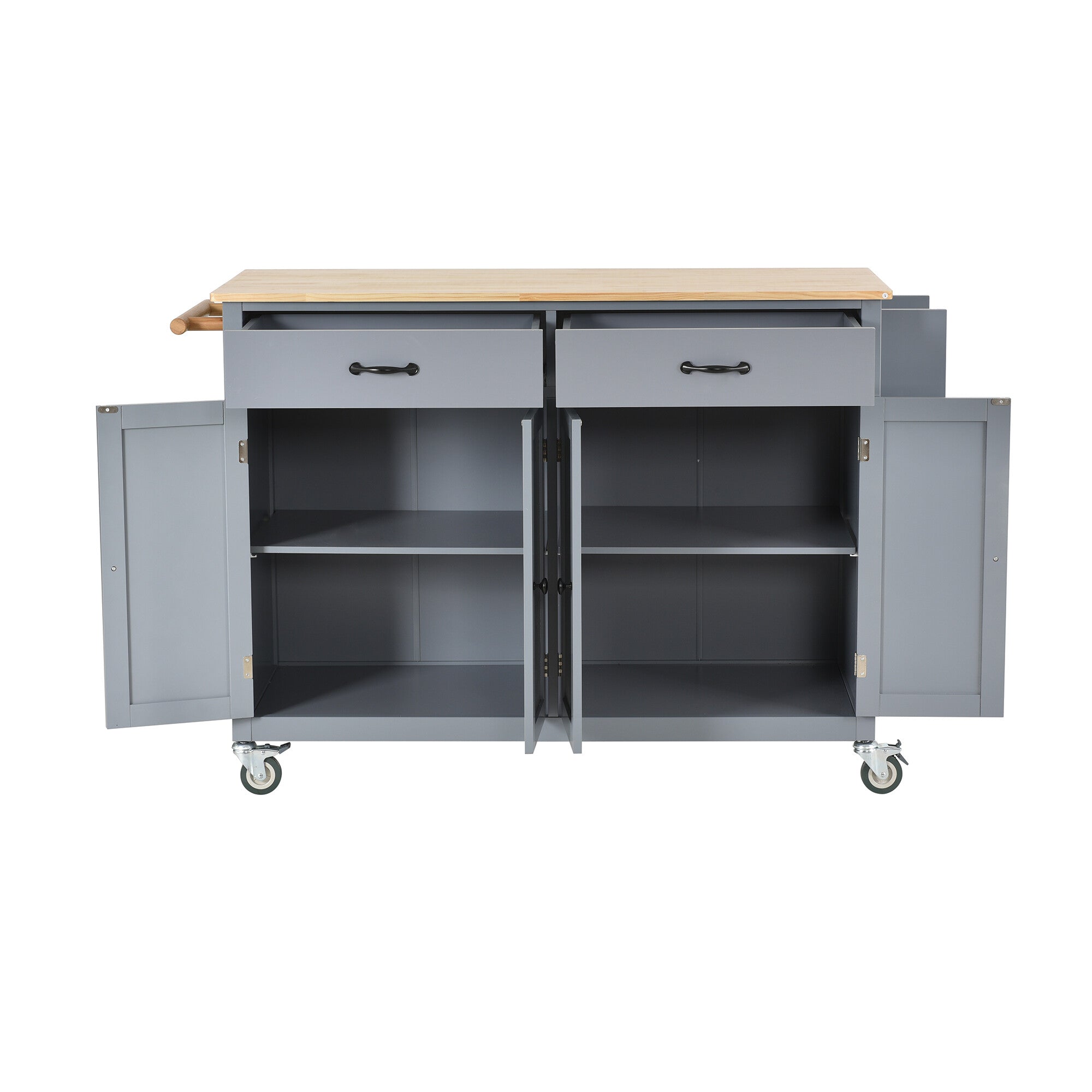 Kitchen Storage Cabinet Rolling Mobile Coffee Cart Station with 4 Door Cabinet and 2 Drawers， 54.3