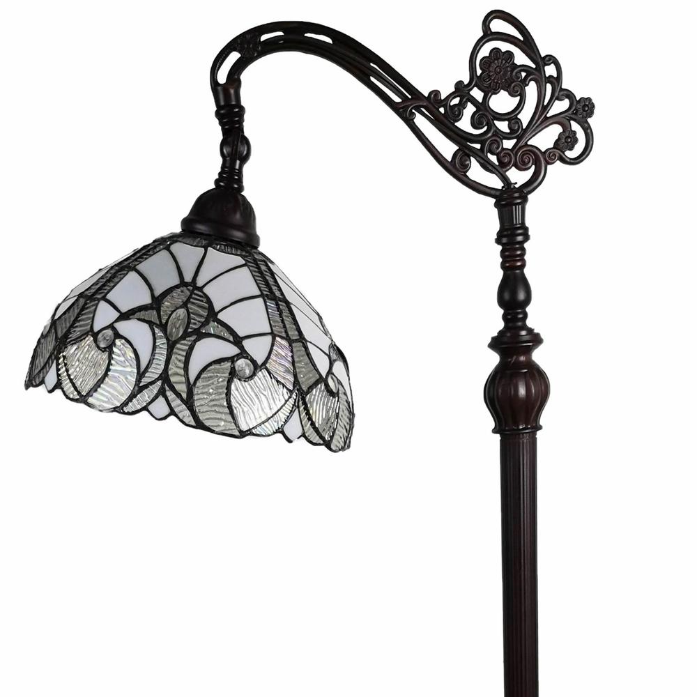 HomeRoots 478087 62 in. Traditional Shaped Floor Lamp with White Stained Glass Bowl Shade&#44; Brown