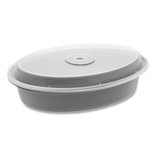 Pactiv VERSAtainer Containers | Oval， 9.1 x 6.7 x 1.9， Black