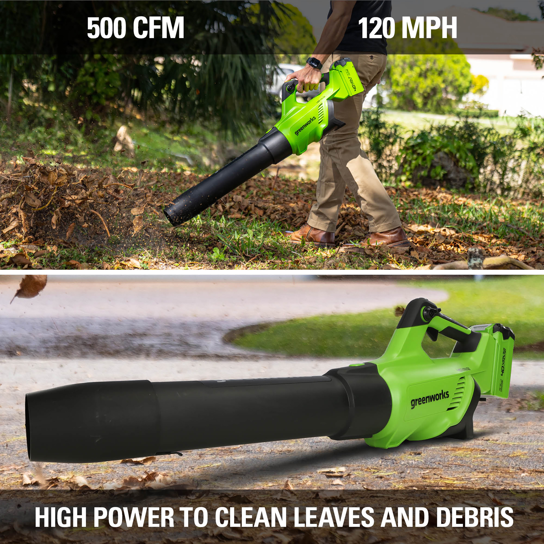 Greenworks 40V (120 MPH / 500 CFM) Cordless Axial Blower with 2.5Ah Battery and Charger， 2416302AZ