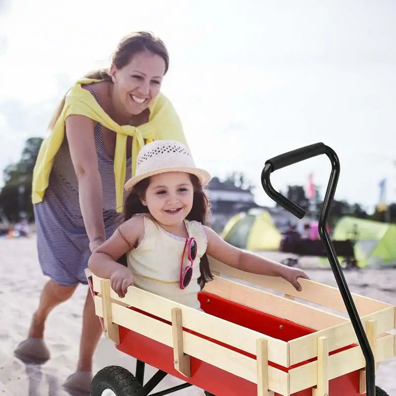 Outdoor Heavy Duty Garden Cart Wagon with Wood Railing