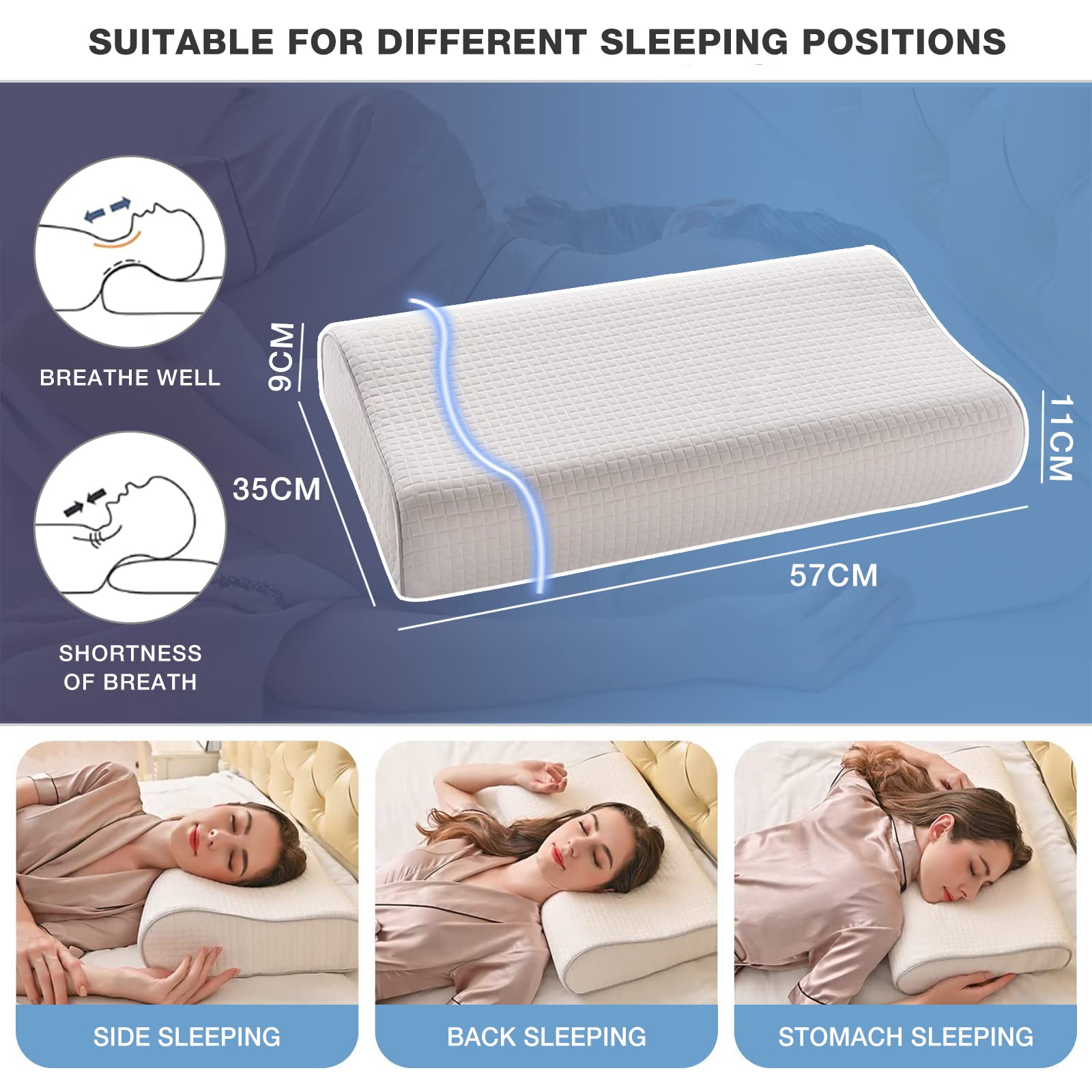 UlikTree Memory Foam Pillow for Neck and Shoulder Pain Washable Cover Cooling Standard Size Bed for Back, Side,Stomach Sleepers Provides Deeper Sleep