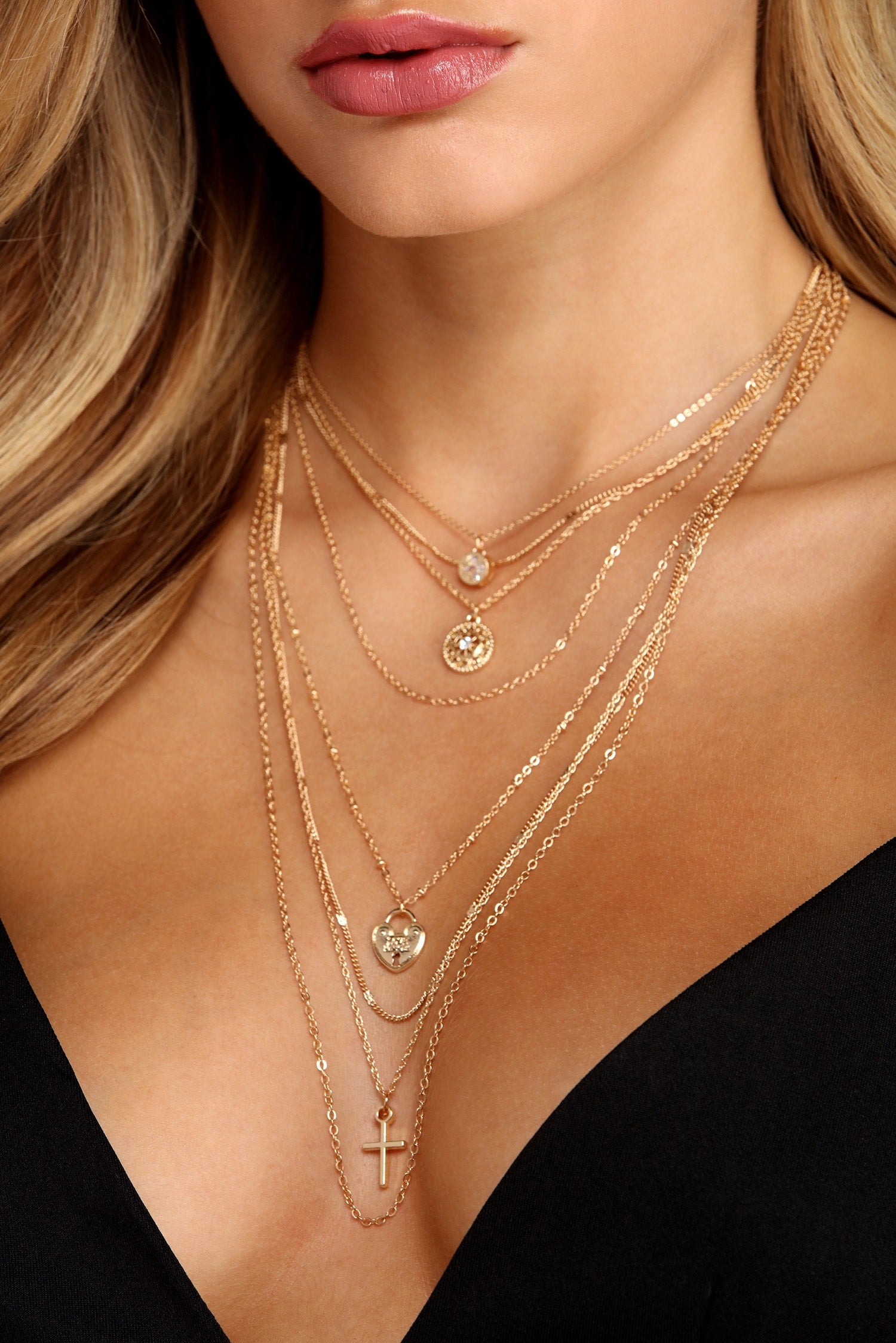 8 Row Layered Charm Necklaces