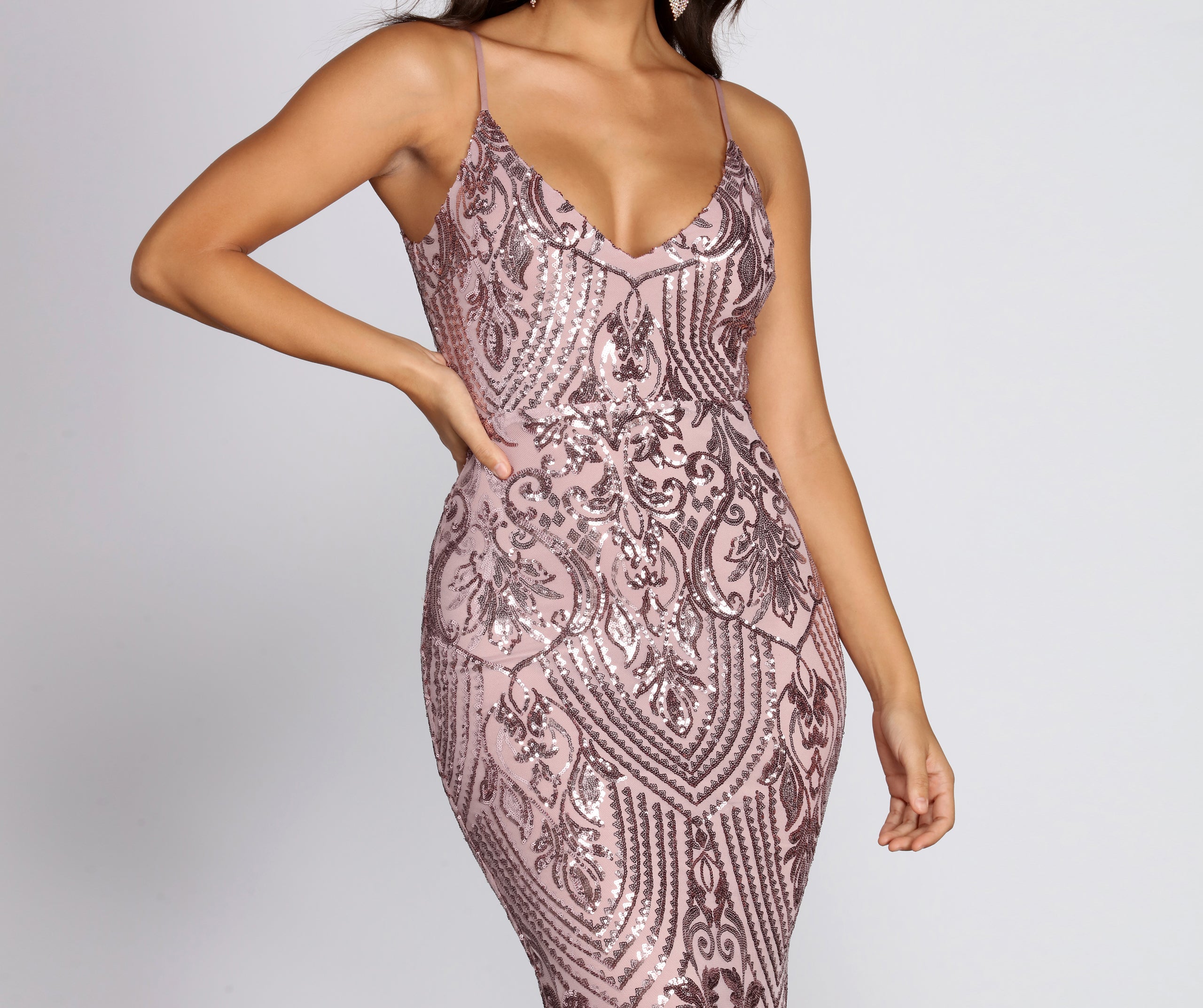Maeve Sequined V Mesh Gown