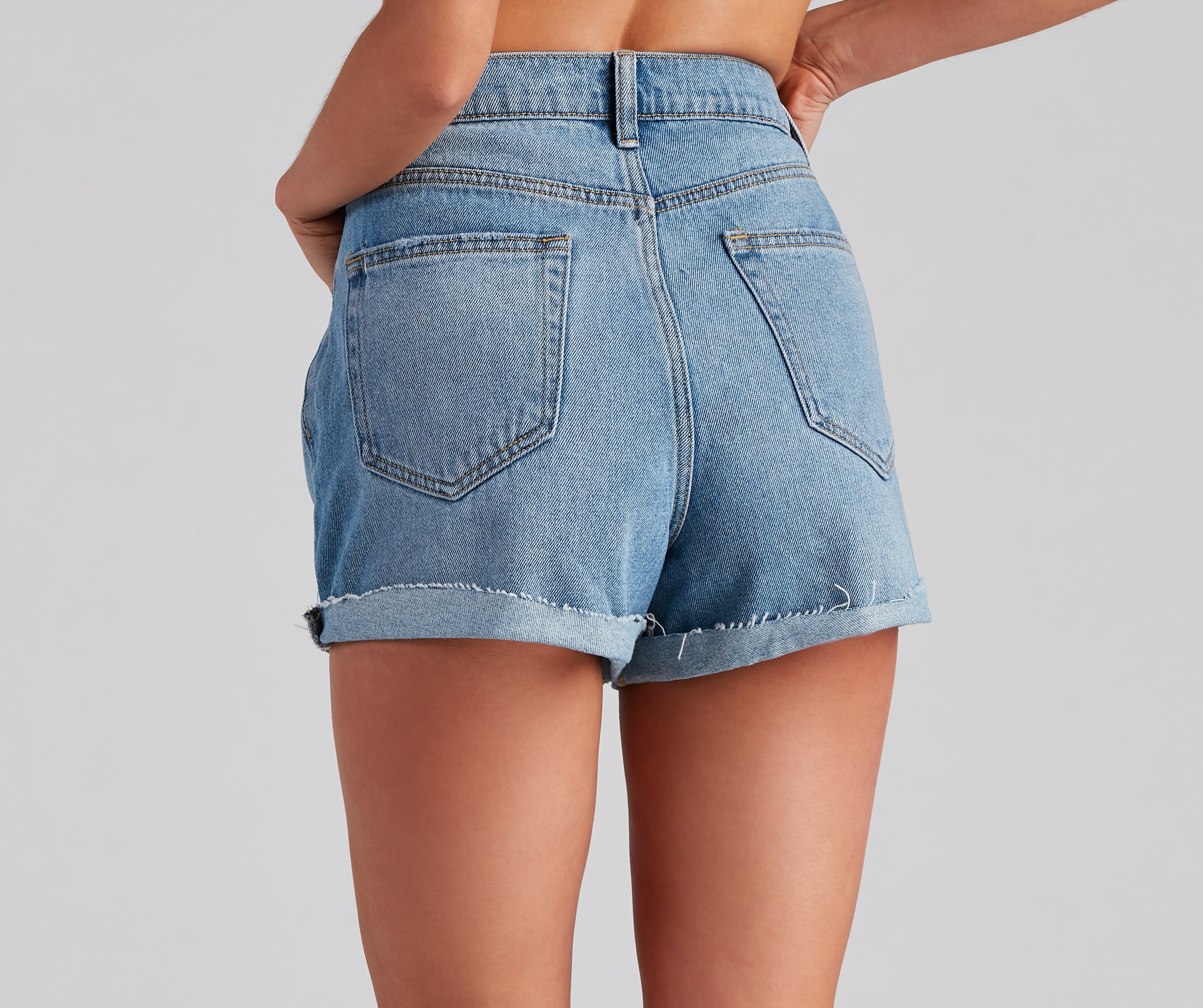 High-Rise Distressed Cuffed Shorts by Windsor Denim