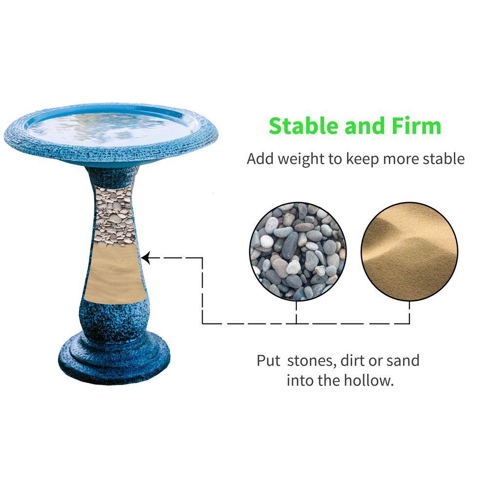 XBRAND 23.6 in. Tall Blue Fiber Stone Glazed Birdbaths with Tall Round Pedestal and Base (Set of 2) GE2420BBBL-2