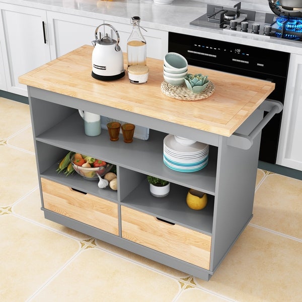 Rolling Mobile Kitchen Cart with 2 Drawers - - 36787483