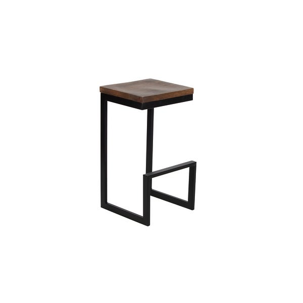 Porter Designs Cube Industrial Solid Mango Wood and Metal Bar Stool， Brown