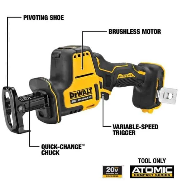 DEWALT ATOMIC 20V MAX Cordless Brushless Compact Drill/Impact 2 Tool Combo Kit, 20V Reciprocating Saw, and (2) 1.3Ah Batteries DCK278C2W369B