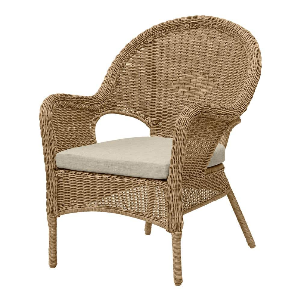 Hampton Bay Rosemont Light Brown Steel Wicker Stackable Outdoor Patio Lounge Chair with Putty Tan Cushion 65-91-1BR-996