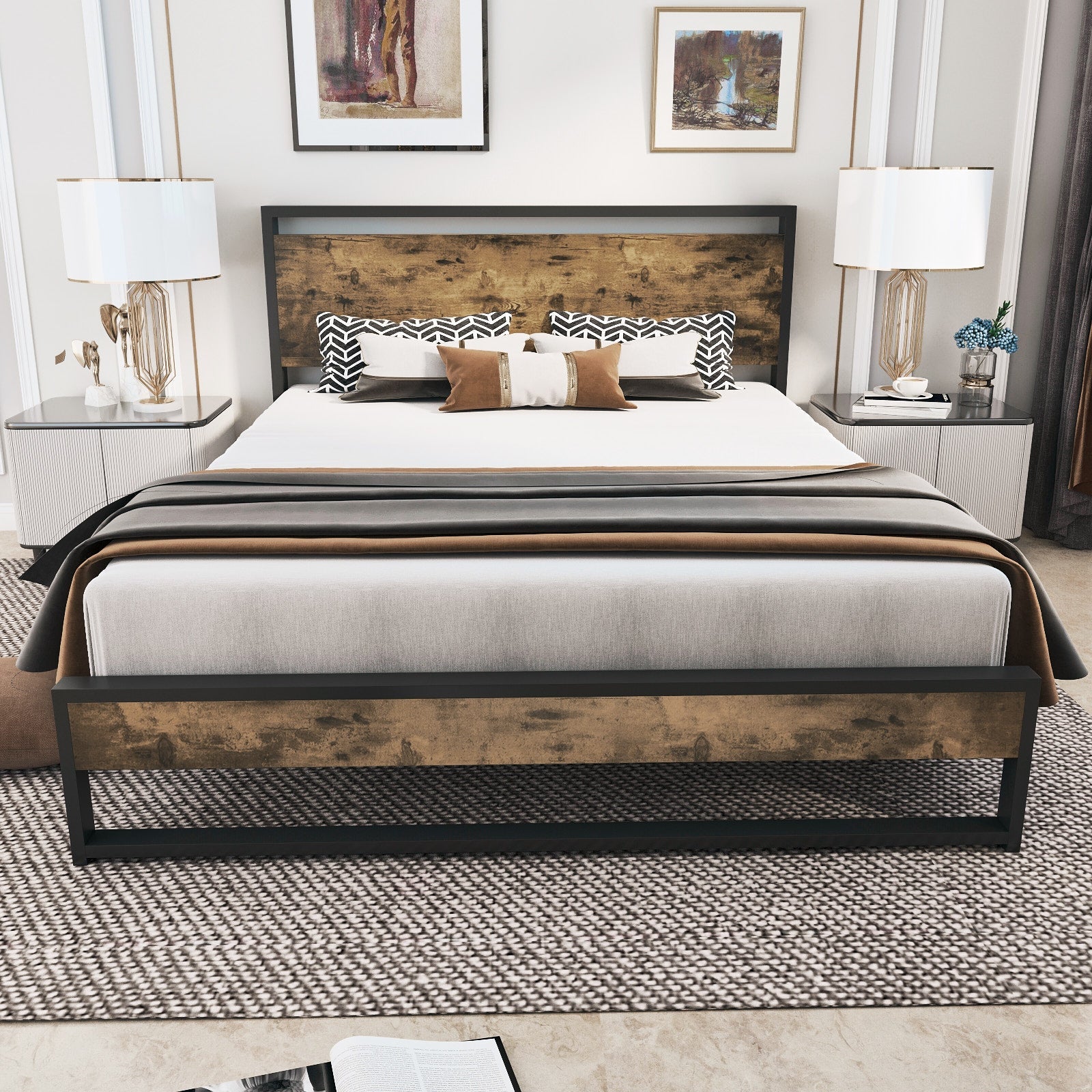 Amolife Full Platform Bed Frame with Wooden Headboard and 13 Strong Steel Slats Support, Dark Brown
