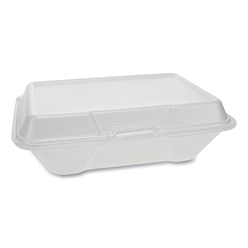 Pactiv Foam Hinged Lid Containers | Single Tab Lock #205 Utility， 9.19 x 6.5 x 2.75， 1-Compartment， White， 150