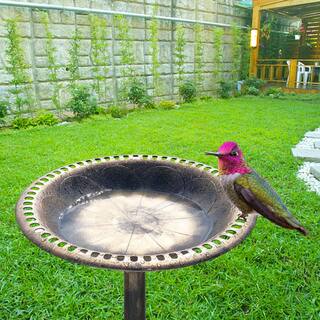 VINGLI 28 in. Bird Bath Antique Copper Resin Birdbaths Pedestal Vintage Garden Decor HDG26001747