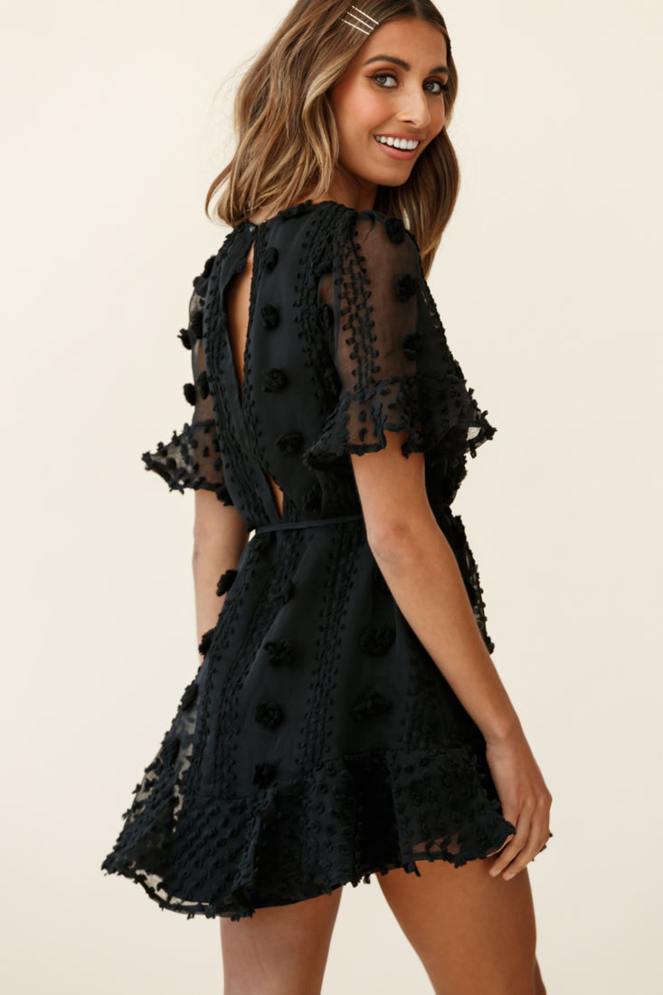 Maleny Embellished Fluted Hem Dress Black