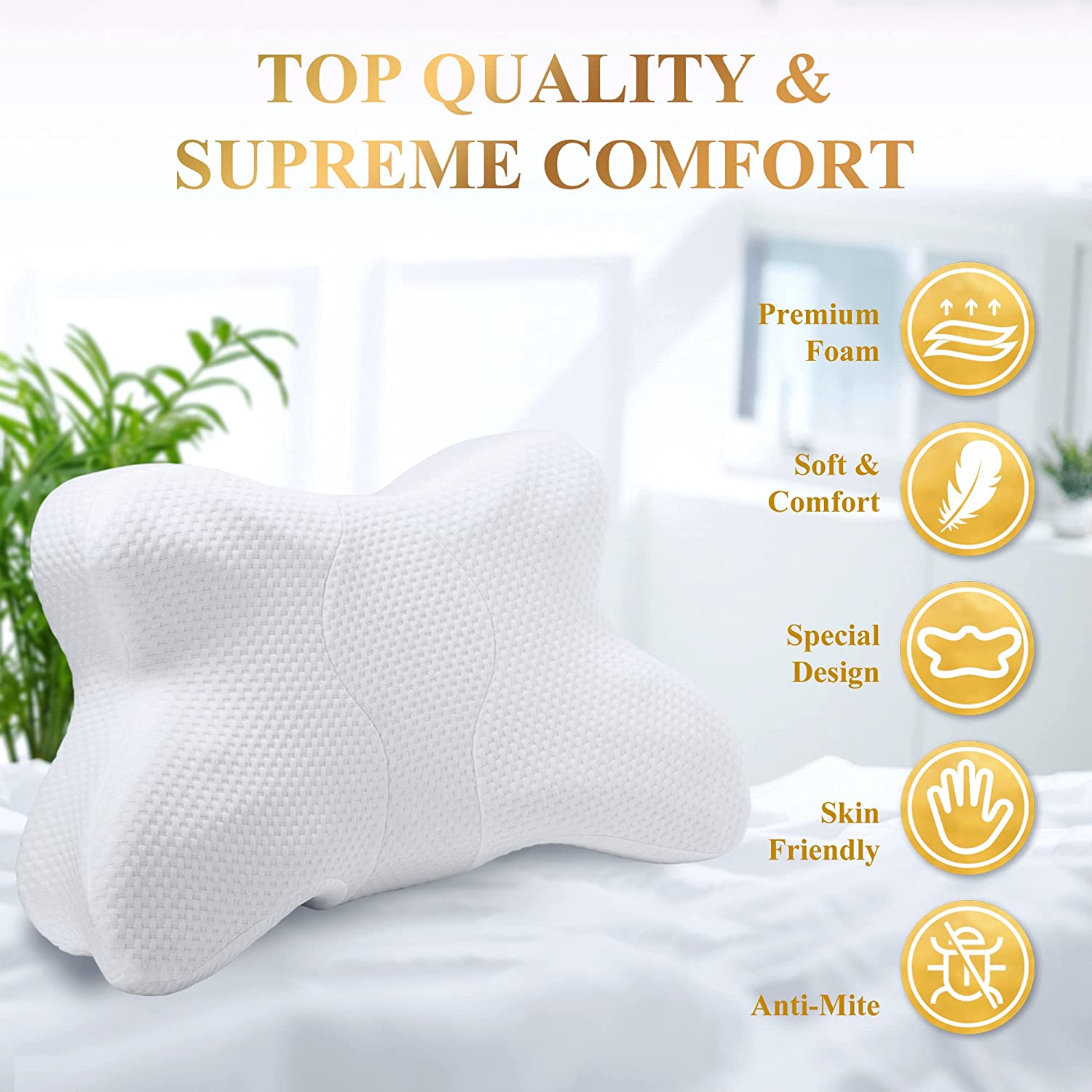 DIKI Cervical Memory Foam Pillow - Adjustable Contour Pillow for Neck Pain Relief, Orthopedic Neck Support Sleeping Pillow for Side Back Stomach Sleeper, Ergonomic Bed Pillow for Neck Pain,White