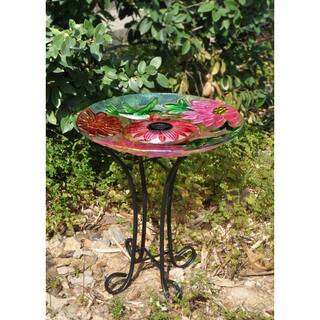 Hi-Line Gift Solar Glass Floral Hummingbird Bird Bath 78415-B