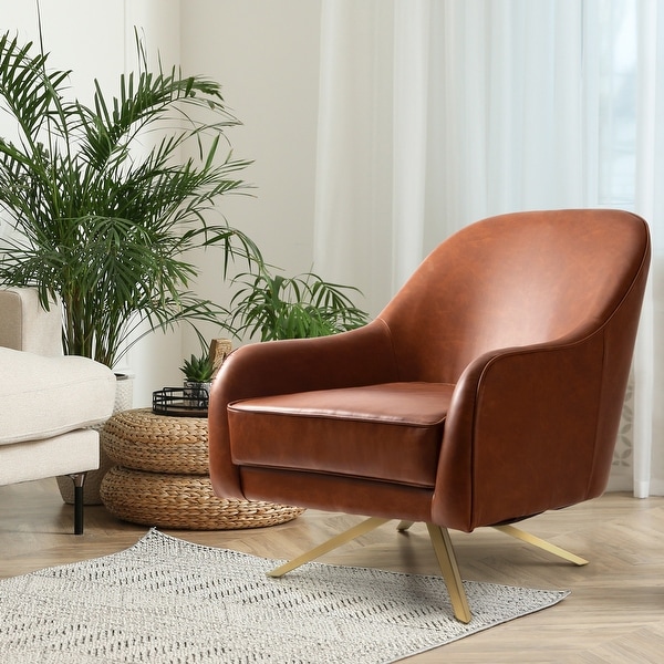 Faux Leather Upholstered Swivel Base Mid-century Modern Armchair - 32.6