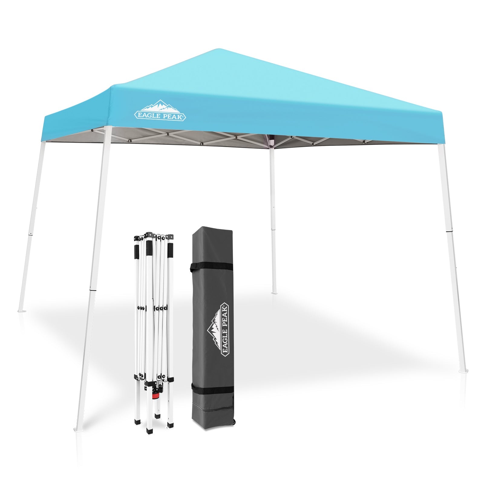 EAGLE PEAK 10' x 10' Slant Leg Pop-up Canopy Tent Easy One Person Setup Instant Outdoor Canopy Folding Shelter with 64 Square Feet of Shade (Light Blue)