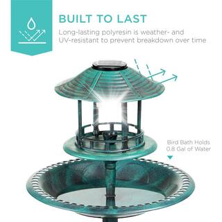 Best Choice Products Solar Green Pedestal Fountain Birdbath SKY5950