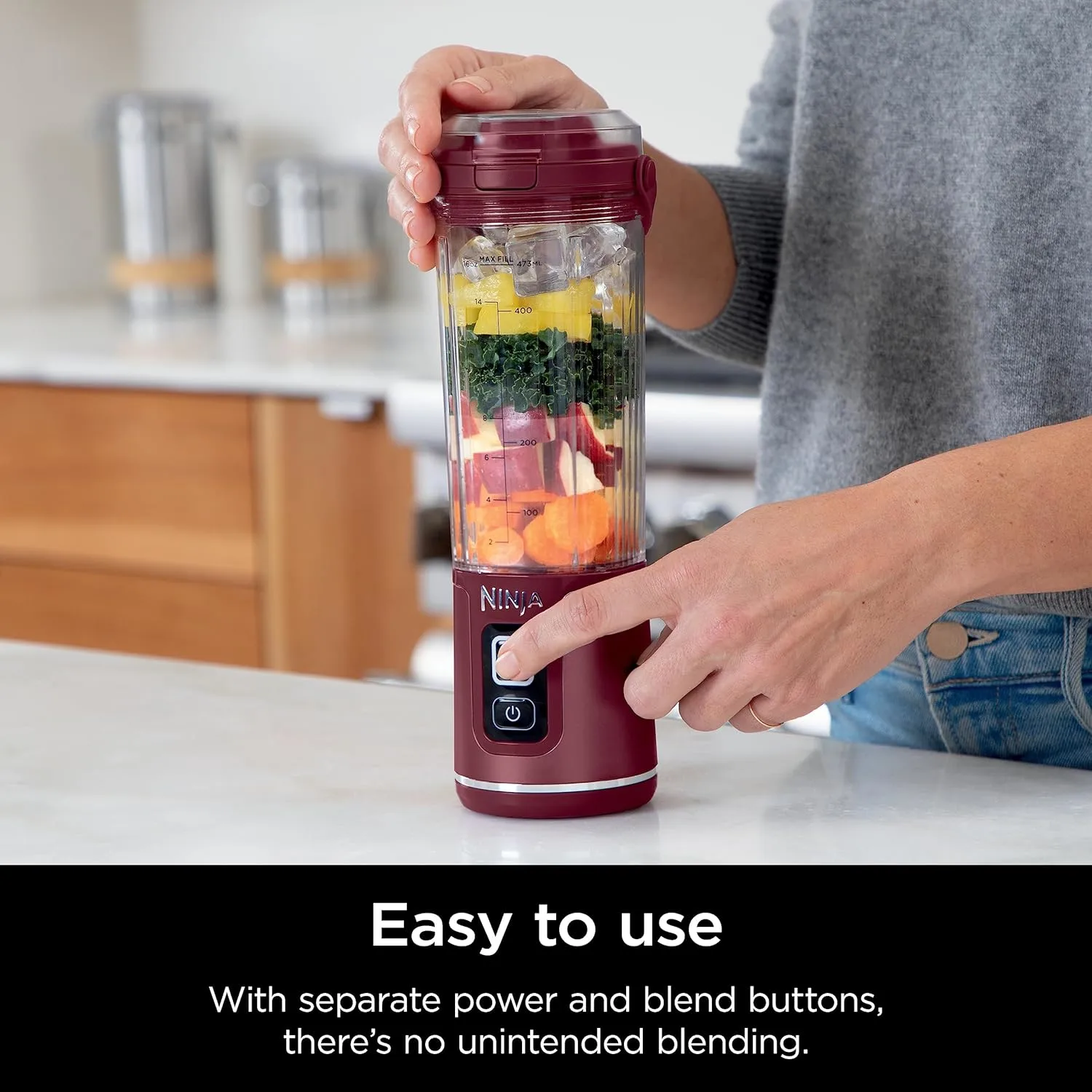 Ninja BC51NV Blast Portable Blender, Cordless, 18oz. Vessel, Personal Blender-for Shakes & Smoothies, BPA Free, Leakproof-Lid & Sip Spout, USB-C Rechargeable, Dishwasher Safe Parts, Denim Blue